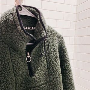 a dark green parka